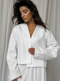2025 Women's Autumn Solid Color V-Neck Long Sleeve Open-Leg Broad Leg Pants Two Sets Of Fashion Casual Set 68HZ