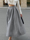 Autumn High-End Gray Commute Wearing Leisure High Waist Repair 100 Folds A Swing Skirt Fashion Skirt 68HZ