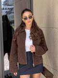 Vintage Brown Velvet Velvet Collar Loose Coat High Sense 2025 Autumn Winter Maillard Small Suit 68HZ