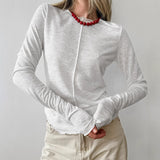 New With Solid Color Round Collar Collar Long-Sleeved T-Shirt 2025 Fashion Women's Clothing 68HZ