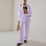 Spring New Purple Cotton Loose Long-Sleeved Trousers Set 2025 Fashion Commute Two Sets Of Women 68HZ