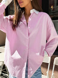 High-End Feeling With Color Stripes Loose Lady Casual Shirt Autumn And Winter Street Style Long-Sleeved Top 68HZ
