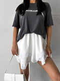 White Chiffon Lace Staggered Design Commuting Skirt 2025 Summer Fashion New Short Skirt 68HZ