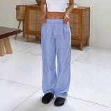 Spring And Summer Commute Lazy Niche Blue Wide-Footed Shorts Loose Simple Pocket Trousers Women's Clothing 68HZ