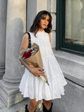 Spring And Summer White Temperament Dress Round Collar Sexy Bow Tie With Elegant Loose Short Dress Women's Dress 68HZ