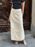 Spring And Summer 2025 New Pure Cotton Beige Dress Slim Slim High Waist Pocket Open Skirt Half Dress Women's Dress 68HZ