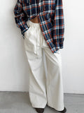 Fashion Casual Straight Trousers White Loose Cotton Tie Mid-Sleeker Broad-Footed Trousers 2025 Spring Trousers Women 68HZ