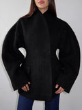New Autumn And Winter Thick Hairs, Women's Niche Design Sense Of Pure Color Half-High Collar Small Fragrant Blouse 68HZ