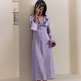 French Imitation Acetate V-Necked Horn Sleeve High-Waisted Lotus Leafy Dress 2025 Autumn Fashion New 68HZ