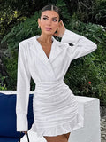Spring 2025 New White Cotton Tamplace Dress With Thin Lotus Leafy Skirt 68HZ