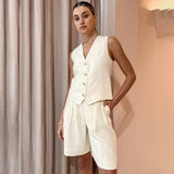 2025 New Beige Cotton Sleeveless Vest Vest Summer Loose Breathable Women's Two Sets 68HZ
