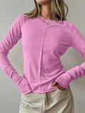 New With Solid Color Round Collar Collar Long-Sleeved T-Shirt 2025 Fashion Women's Clothing 68HZ