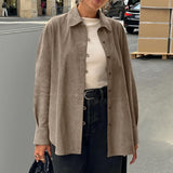 2025 Spring And Summer Retro Style Knitted Velvet Loose Collar Shirt Sleeves Niche Shirt Lady 68HZ