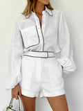 Casual Fashion Cotton Long Sleeve Set Women's Summer Design Feeling Black And White Bump Shirt Shorts Two-Piece Set 68HZ