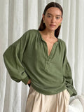 French Lantern Sleeves Of Casual Cotton Cuffed Shirt 2025 Autumn Fashion New Top Lady 68HZ