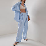 Spring New Purple Cotton Loose Long-Sleeved Trousers Set 2025 Fashion Commute Two Sets Of Women 68HZ