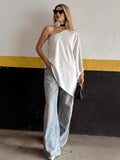 2025 Sexy Design Feel White Shoulder-Sleeved Long Sleeve Long Sleeve Asymmetrical Short Skirt Temperament Hottie Vest 68HZ
