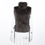 Women's Clothing Autumn And Winter New Solid Color Semi-High Collar Hairy Shoulders Sleeveless Top Dress Vest 68HZ
