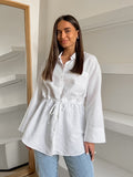 Spring And Summer Fashion Simple Design Feel White Cotton Loose Collar Tie With Niche Lady Shirt 68HZ
