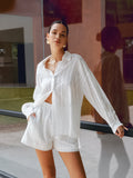 Sexy Design With A Sense Of Cotton White Fashion Long-Sleeved Shorts Set Summer Women's Clothing 68HZ