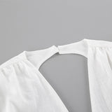 2025 New Women's French Cotton-Dense V. Collar Bubble Sleeve Strap Bow Dress High Sense 68HZ