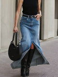 2025 Summer Commute High-Rise Thin Open Fork Blue Denim Skirt Retro Old Bag Hip Half Skirt 68HZ