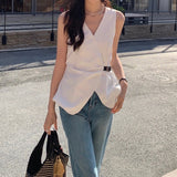 Temperament White Polo Collar Shirt Top Slack Feel Set Women's Summer Fashion Casual Broad-Legged Pants Two-Piece 68HZ