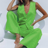 2025 Summer New Fashion Casual Women's V-Neck Vest Vest Trousers Two Sets Of Cotton Sets 68HZ