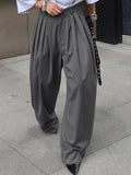 French Commuting Folding Gray Suit Trousers Women's Autumn 2025 Fashion Casual Loose Broad-Legged Trousers 68HZ