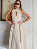 Summer Fashion New Karma Round-Neck Cotton Waist Dress 2025 Mid-Long Dress 68HZ