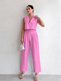 Summer Fashion Casual Set Cotton And Cotton Pure Color Loose Sexy Sleeveless Trousers Simple Two-Set Women 68HZ