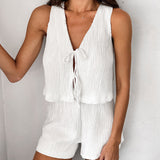 White Bubble Choppers With Sleeveless Backpack Hot Pants Set 2025 Spring/Summer Fashion New Two-Sleeve 68HZ