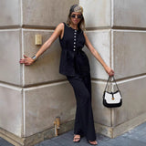 New Cotton Tash Commuting Suit Women's Summer Leisure Sleeveless Tops High Waist Trousers Two Sets 68HZ