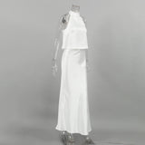 2025 New Imitation Acetic Acid Butt White Sleeveless Hanging Neck Vest Fishtail Skirt Set Summer Fashion 68HZ
