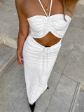 Spring And Summer White Cotton Hanging Neck Hollow With Dress 2025 Fashion New Long Dress Woman 68HZ