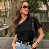 Spring And Summer New Irregular Collared Muted Shoulder T-Shirt 2025 Fashion Top Lady 68HZ