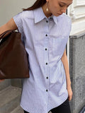 2025 Summer Commuter Style Women Fashion New Niche Design Sleeveless Shirt Loose Striped Top Lady 68HZ