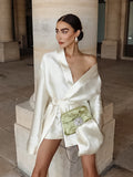 Spring Sexy Loose Banded Long-Sleeved Dress Fashion Cloves With Ribbon-Singed Dress Skirt Skirt Skirt Women's Dress 68HZ