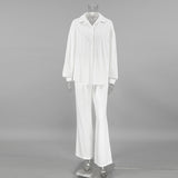 Autumn Casual Cotton T-Shirt Set Collar Shirt Sleeve Mid-Rise Straight Trousers Two Sets Of Women 68HZ