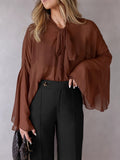 Loose Breathable Chiffon Top Woman 2025 Autumn New Shoulder Sleeves With Simple French Shirt 68HZ