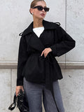 Autumn And Winter French Gentle Style Elegant Tying With Bows And Wind Jackets Commuting Thin Leather Coat 68HZ