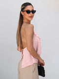 Spring And Summer Fashion Sexy Bare Back Hanging Neck With Clothes New Pink Lotus Side Sling Women's Clothing 68HZ