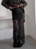 Vintage Black Lace Perspective Sexy And Ankle Skirt Summer Fashion Mid-Rise Commuting Half-Dressed Dress Woman 68HZ