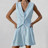 2025 Design Cotton Suit Vest Suit Women's Summer Leisure Sleeveless Vest Shorts Two-Set 68HZ