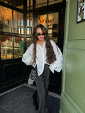 2025 New Horn Sleeve Collar Long-Sleeved Shirt Female Senior White Shirt Coat Spring Woman 68HZ
