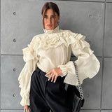 French Temperament Mesh Small Collar Collar Cascade Layered Lotus Leaf Shirt 2025 Spring New Fashion Woman 68HZ