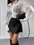 Spring And Summer New White Collar Sexy Perspective Yarn Shirt 2025 Fashion Lotus Edge Top 68HZ