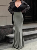 Autumn And Winter Retro Fashion Silver Fry Green Repair Height Waist-Buffed Fishtail Half-Dress Elegant Casual Dress Women's Dress 68HZ