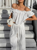 French White Cotton-Slamped Shoulder-Leaf Small Vest 2025 Summer Fashion New Top 68HZ