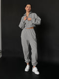 2025 Autumn Fashion Long Sleeve Plus Velvet Tight Trousers Set Simple Style Sports Set 68HZ